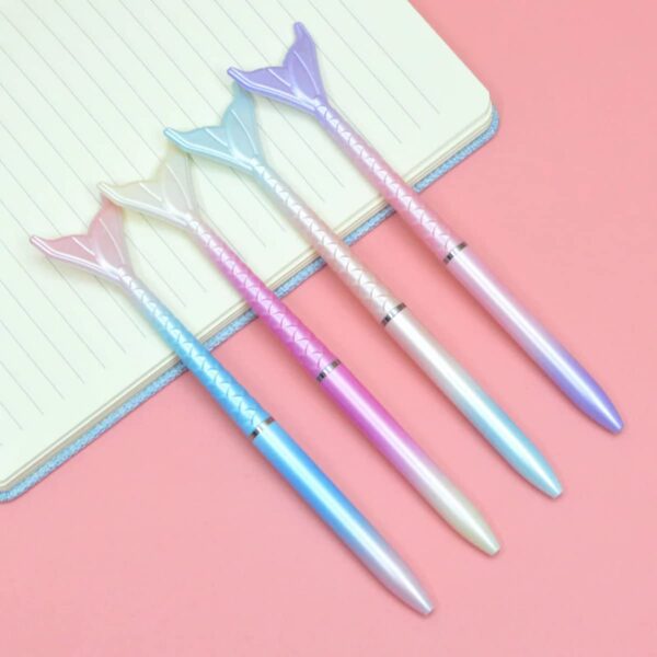 Set of 4 Pastel Holographic Mermaid Ballpoint Pens - 0.5mm Blue Ink, Refillable Twist Design