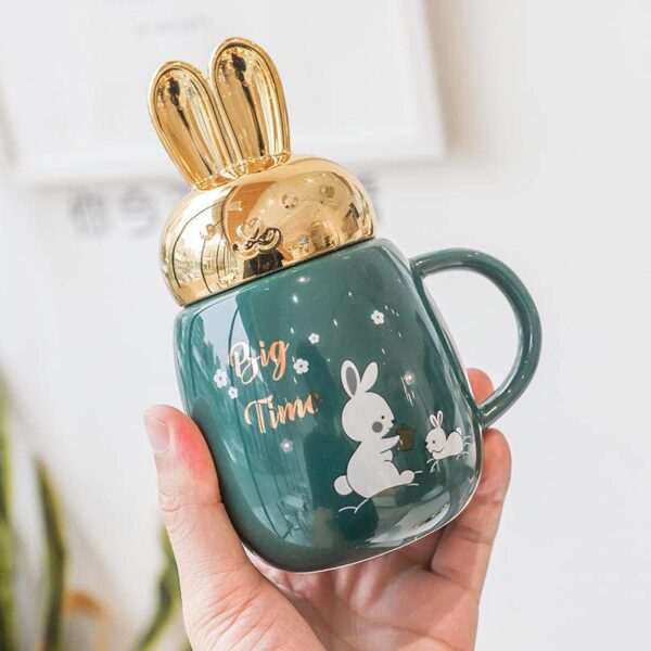 Rabbit Ear Ceramic Mug with 3D Lid for Coffee Tea Milk