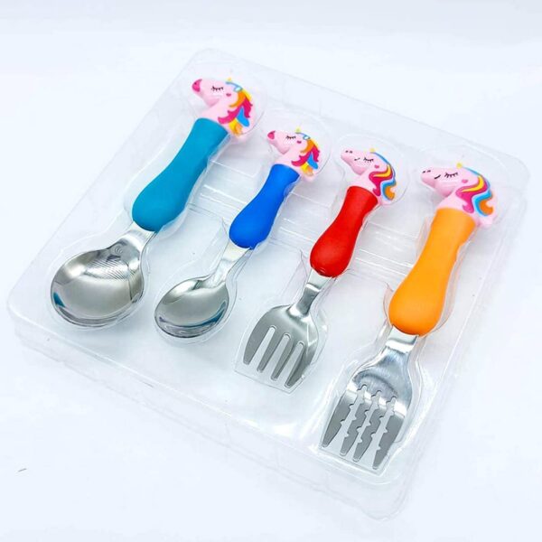 Unicorn Family Stainless Steel Spoon & Fork Set for Kids - Cartoon Theme (Multicolor) - Image 2