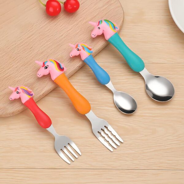 Unicorn Family Stainless Steel Spoon & Fork Set for Kids - Cartoon Theme (Multicolor) - Image 5