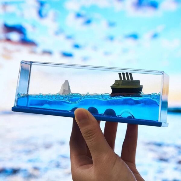 Car Dashboard Glass Sea Ship Ornament with Flowing Water Art - Paperweight