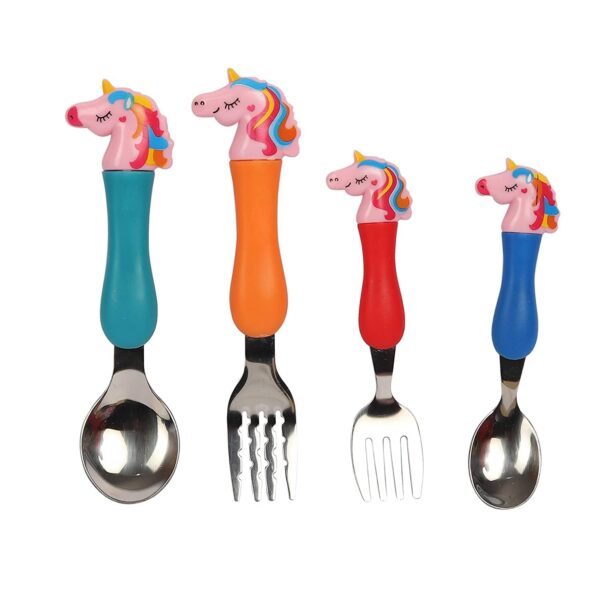 Unicorn Family Stainless Steel Spoon & Fork Set for Kids - Cartoon Theme (Multicolor) - Image 3