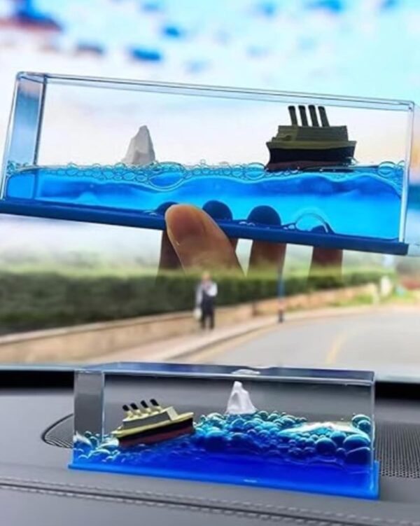 Car Dashboard Glass Sea Ship Ornament with Flowing Water Art - Paperweight - Image 4