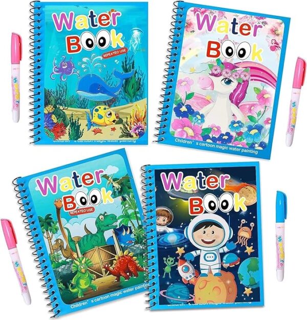 Magic Water Coloring Doodle Book Set with Reusable Quick-Dry Pens - Pack of 4