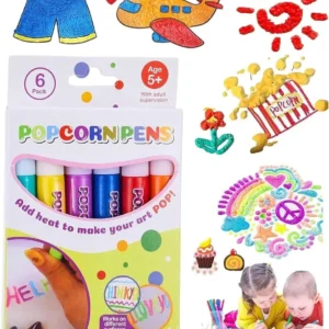 Magic Puffy 3D Popcorn Drawing Pens - Set of 6 Colorful DIY Markers for Kids' Birthday Gifts
