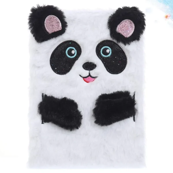 Panda Plush Notebook: Faux Fur Hardcover Diary for Kids - Writing Pad, School Stationery (White)