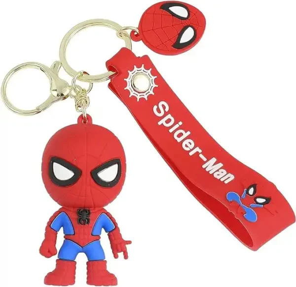 Spider-Man 3D Rubber Keychain with Lanyard Hook - Marvel Avengers PVC Silicone, Multi-Colored