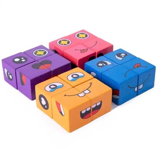 Wooden Emoji Face-Changing Cube Puzzle for Kids 3+ - Includes 16 Cubes, 72 Challenge Cards, Iron Box & Manual | Family Board Game - Image 4
